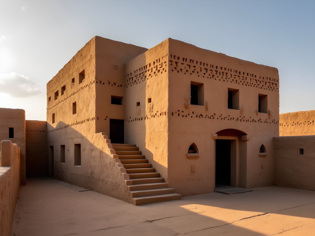 Traditional Nubian mud-brick building with geometric patterns in Omdurman, Khartoum