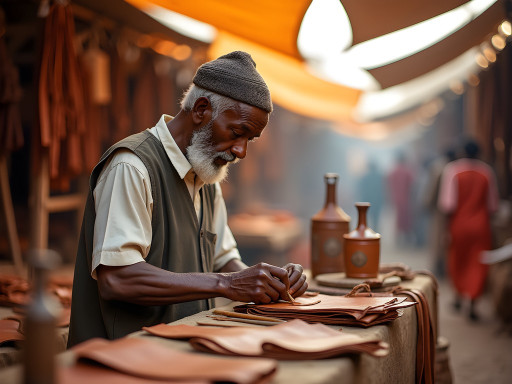 Traditional leatherworking at Omdurman Market in Khartoum