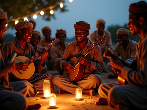 Traditional Sudanese music gathering with tambour and daluka drums in Khartoum