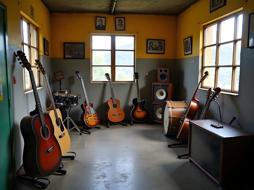 Original instruments and memorabilia at Trench Town Culture Yard in Kingston