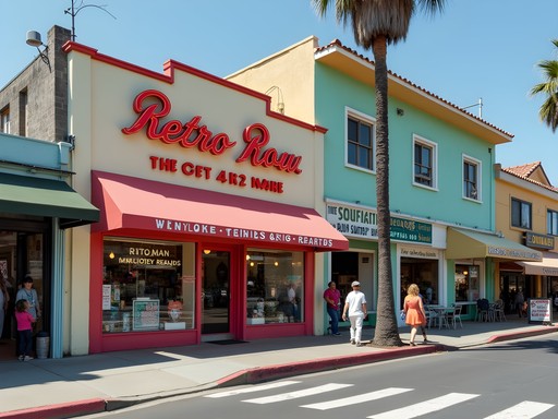 Colorful vintage shops along Fourth Street's Retro Row in Long Beach