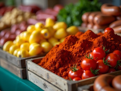 Vibrant display of multicultural food ingredients at Fligner's Market in Lorain