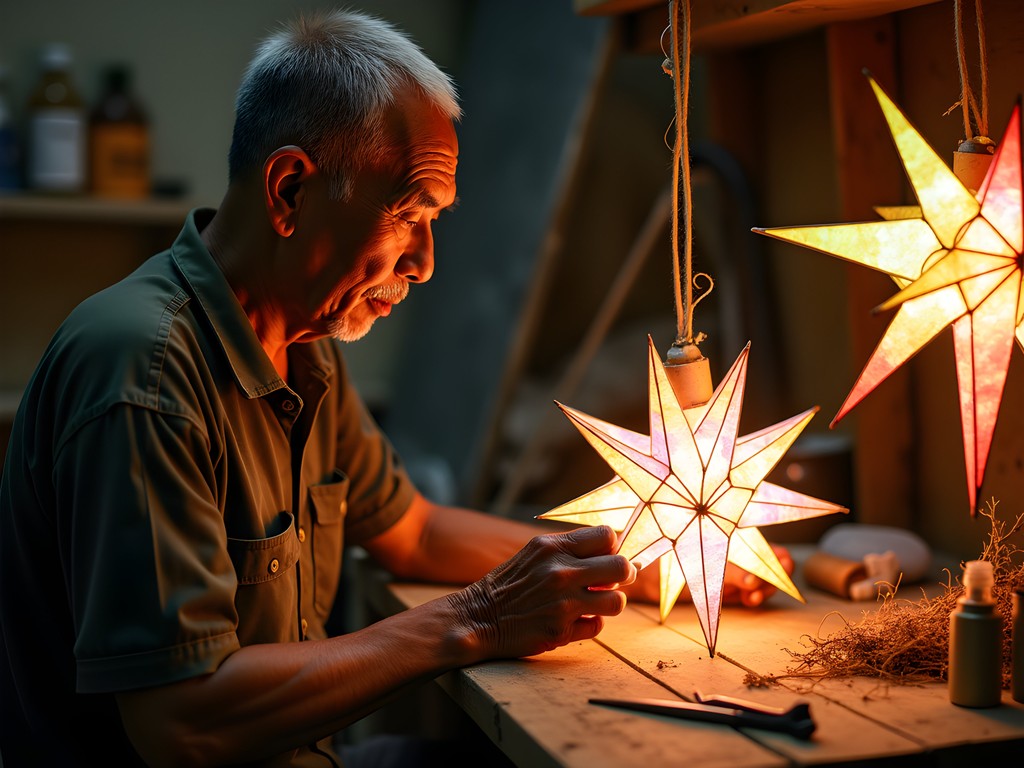 Filipino artisan crafting traditional parol star lantern in Quiapo workshop