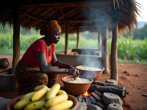Traditional cooking lesson with Ankole family in outdoor kitchen area