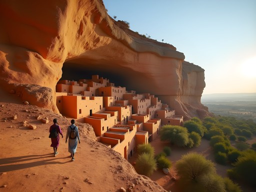 Traditional Dogon village built into cliff face in Mali