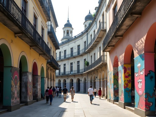 Vibrant street art installation in Mumbai's Kala Ghoda district with historic architecture in background