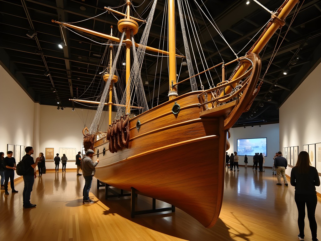 Massive half-scale whaling ship Lagoda model inside New Bedford Whaling Museum