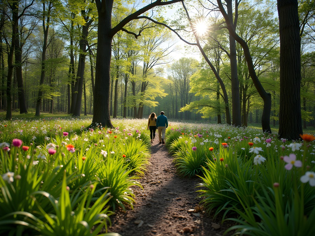 Spring wildflowers along wooded trail in Burns Park, North Little Rock