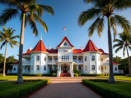 The white wooden Royal Palace in Nuku'alofa, Tonga in morning light