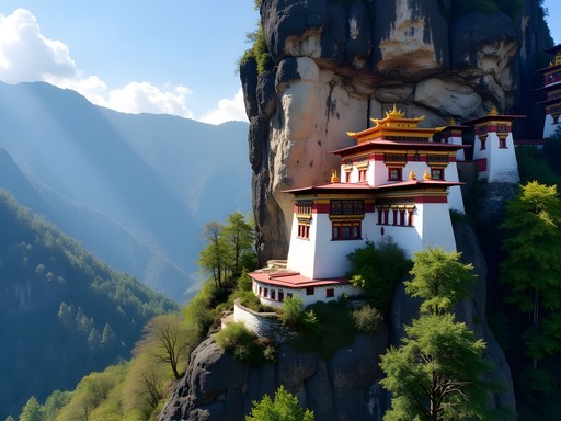 Tiger's Nest Monastery perched on cliff face above Paro Valley, Bhutan