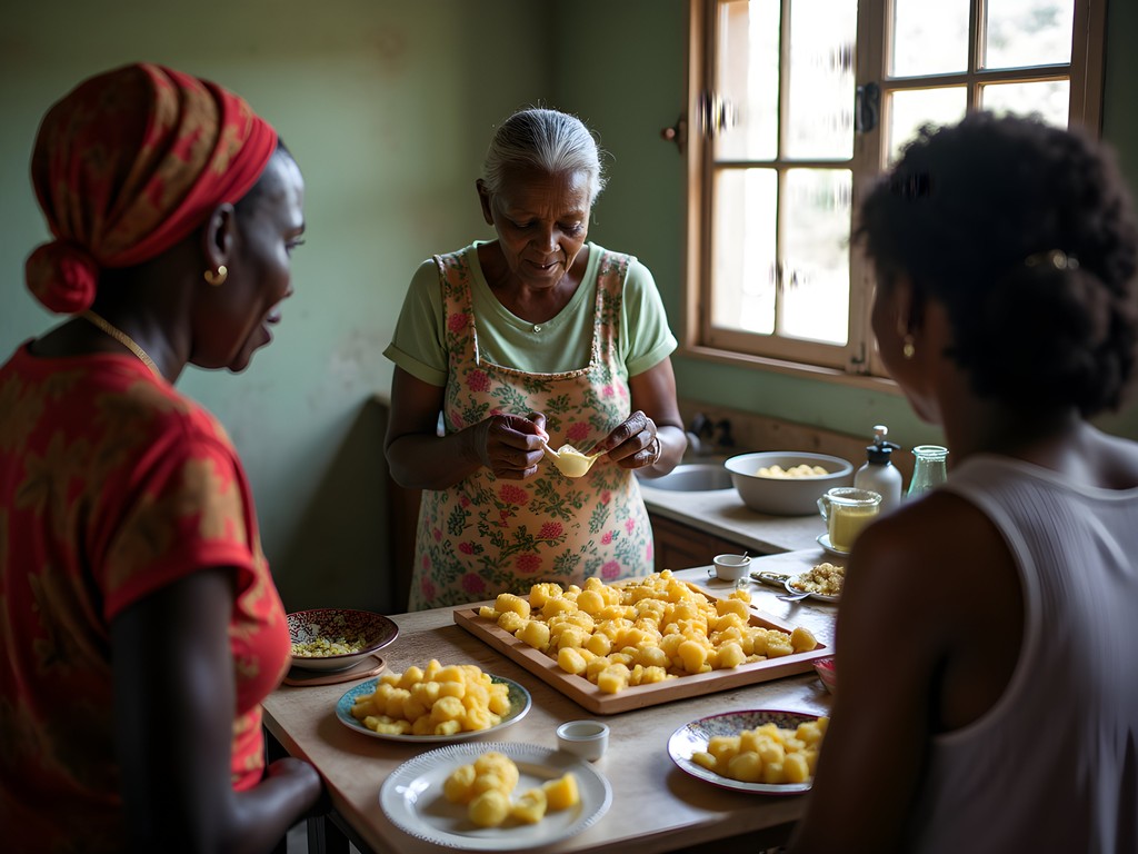Traditional cassava preparation workshop in Waterford, Portmore with local resident demonstrating techniques