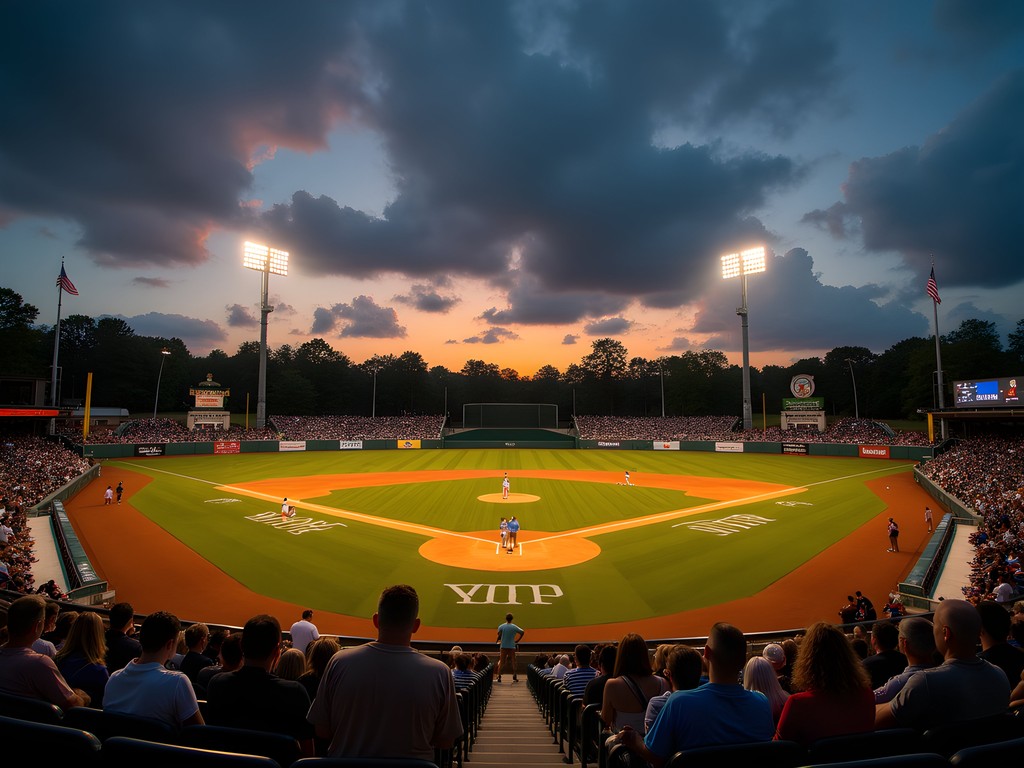 Local baseball game at sunset in Rock Hill sports complex with community atmosphere