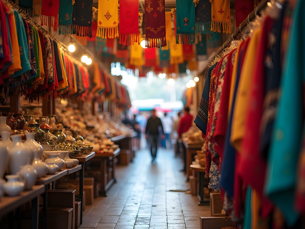 Vibrant displays of colorful Mexican textiles and crafts at El Mercado in San Antonio