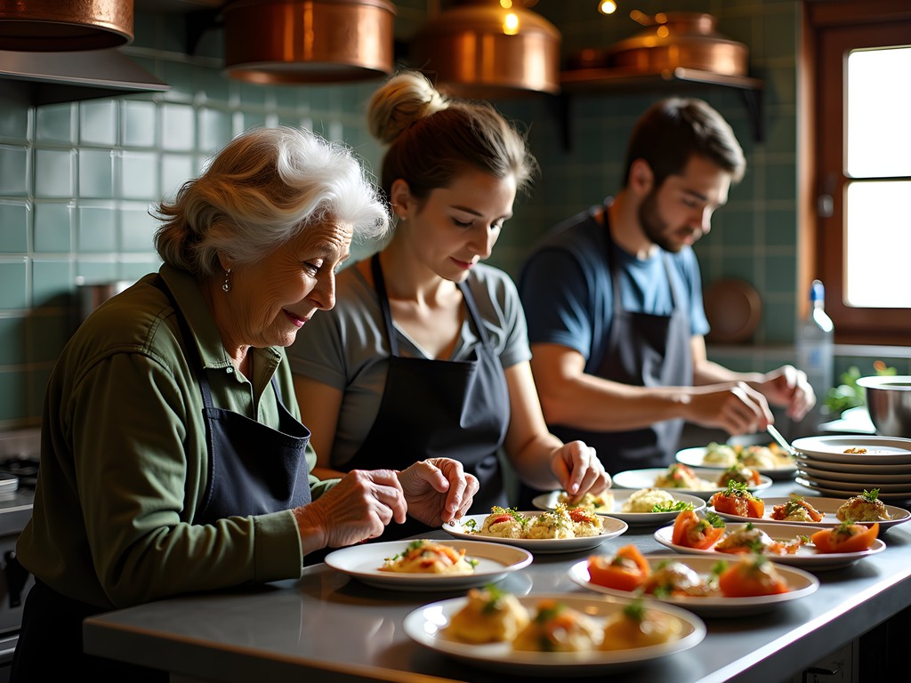 Three generations working together in traditional family-run pintxo bar in San Sebastian