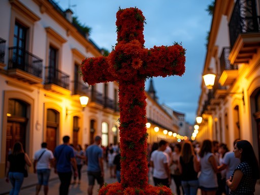Colorful Cruces de Mayo celebration in Triana neighborhood of Seville