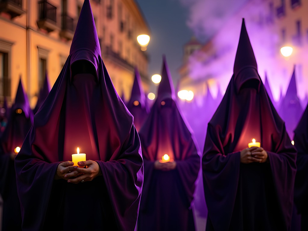 Dramatic night procession during Semana Santa in Seville