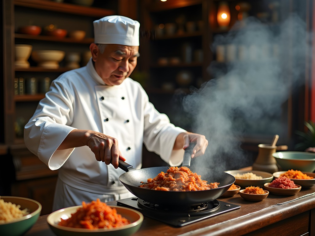 Chef demonstrating traditional Shanghai red braising technique during cooking workshop with participants learning authentic culinary methods