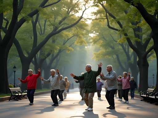 Morning tai chi practice in Fuxing Park with elderly Shanghai residents
