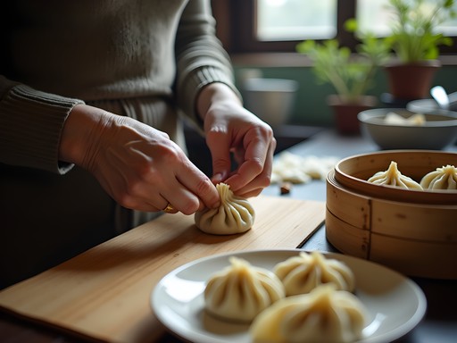 Traditional xiaolongbao dumpling making class in Shanghai home kitchen