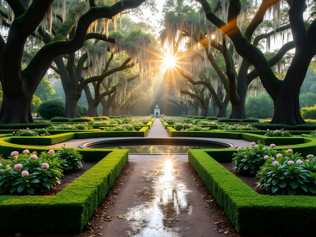 Formal garden with reflecting pool at Middleton Place plantation near Summerville