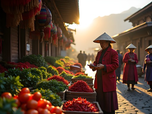 Early morning trading at Centenary Farmers Market in Thimphu
