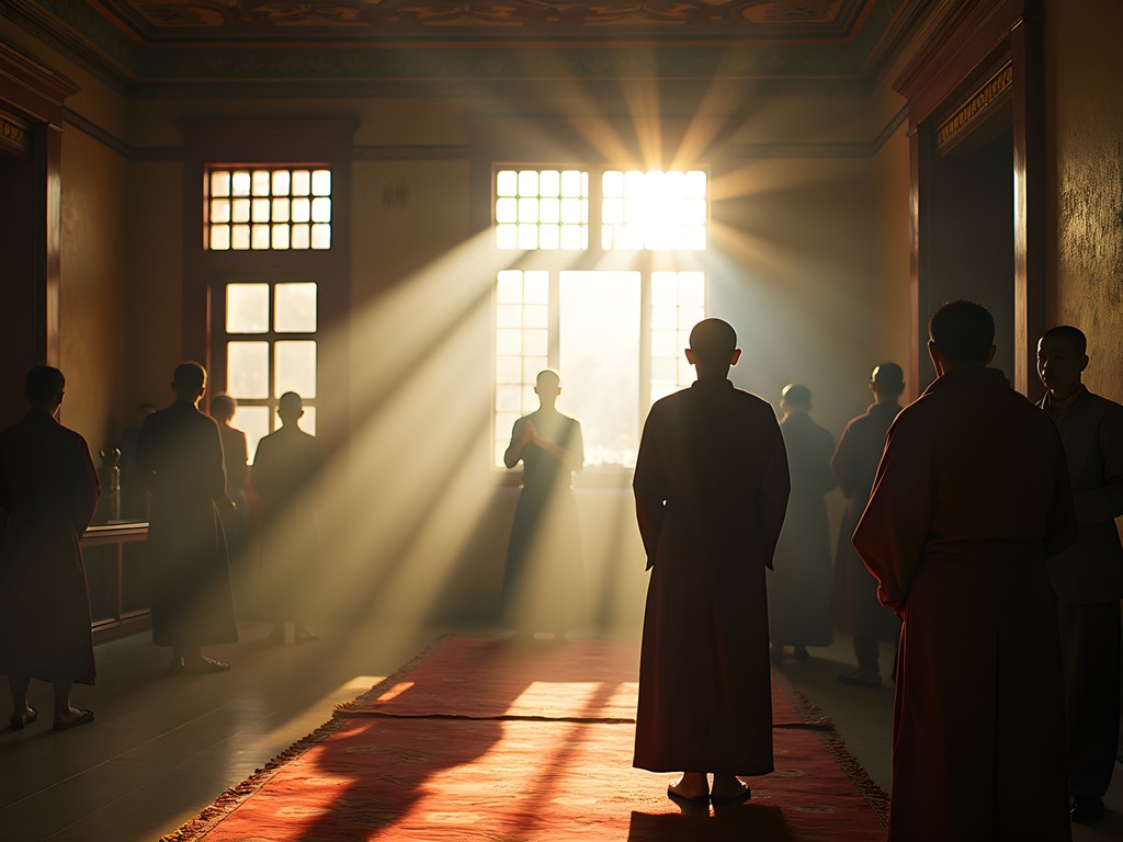 Local morning prayer ritual in small neighborhood temple in Thimphu