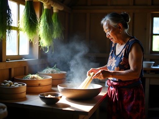 Hmong family teaching traditional cooking techniques in rural Vang Vieng homestay