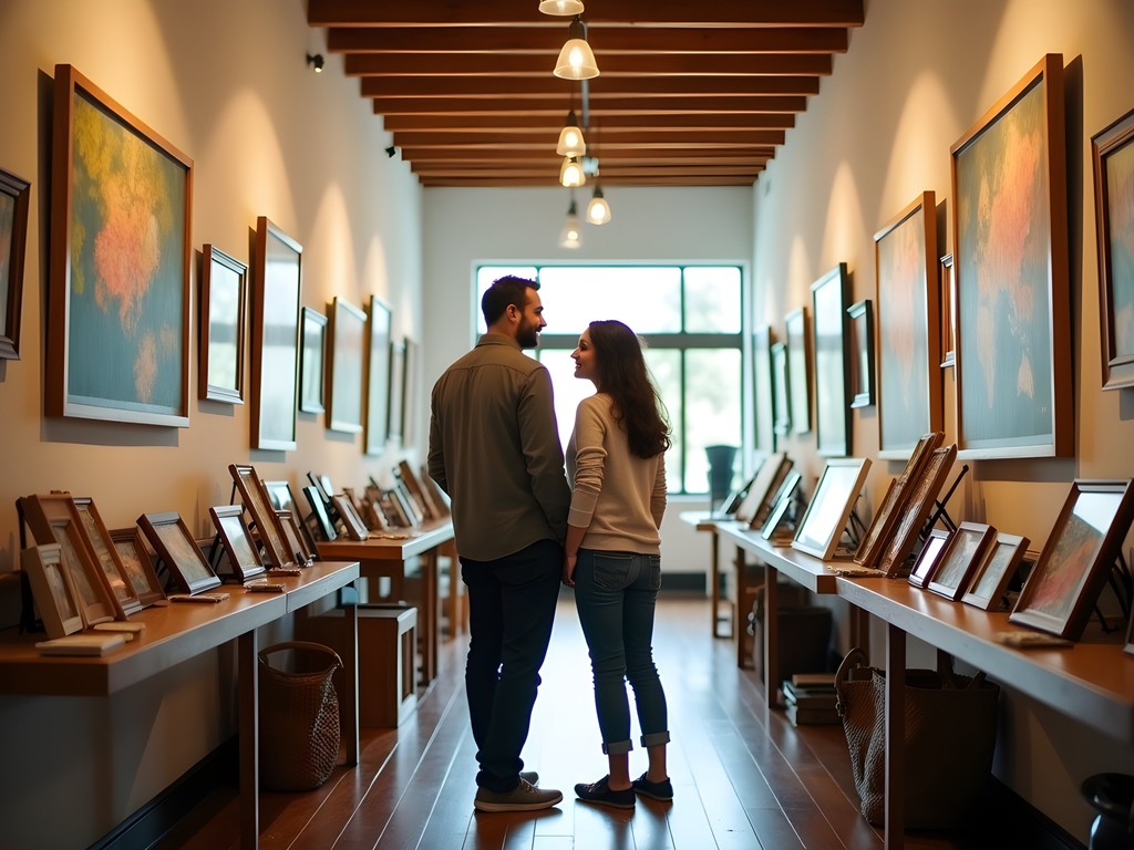 Couple browsing local artwork in a downtown Waukesha gallery