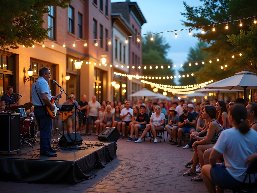 Summer evening street concert during Friday Night Live music festival in downtown Waukesha