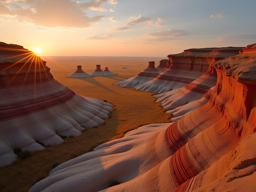 African American woman meditating at sunrise overlooking the badlands of Theodore Roosevelt National Park North Unit