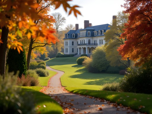 Winterthur Museum garden path lined with colorful fall foliage