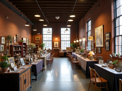 Crompton Collective interior showing vintage items and artisan crafts in historic factory building