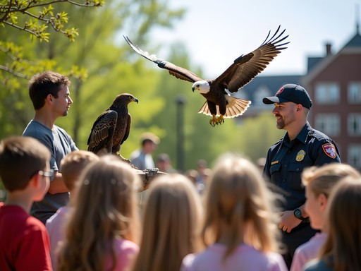 Children watching a raptor demonstration at Auburn University's Raptor Center