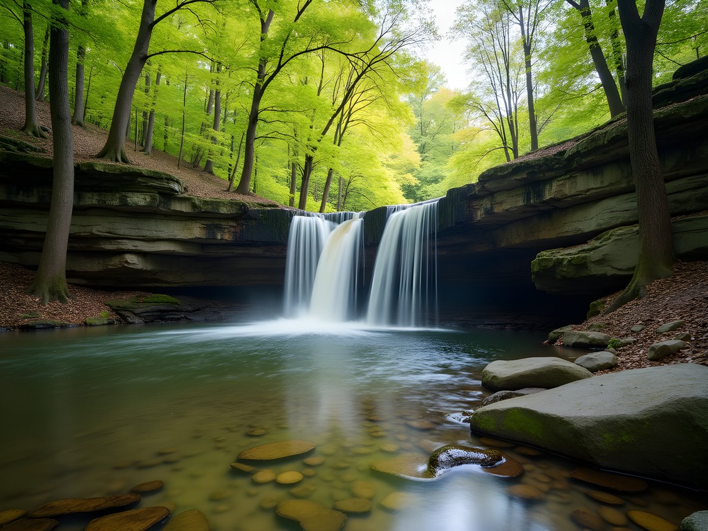 Chewacla Falls in Auburn with children playing in the foreground