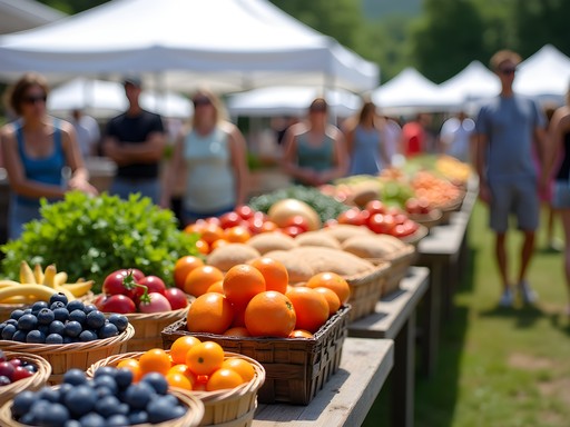 Fresh local produce and Maine blueberries at Augusta farmers market