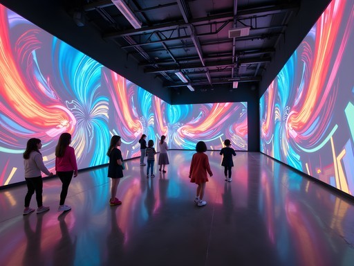 Children interacting with digital art installation in Beijing's 798 Art District
