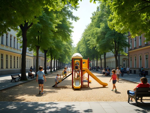 Family-friendly playground in Prenzlauer Berg Berlin neighborhood with children playing
