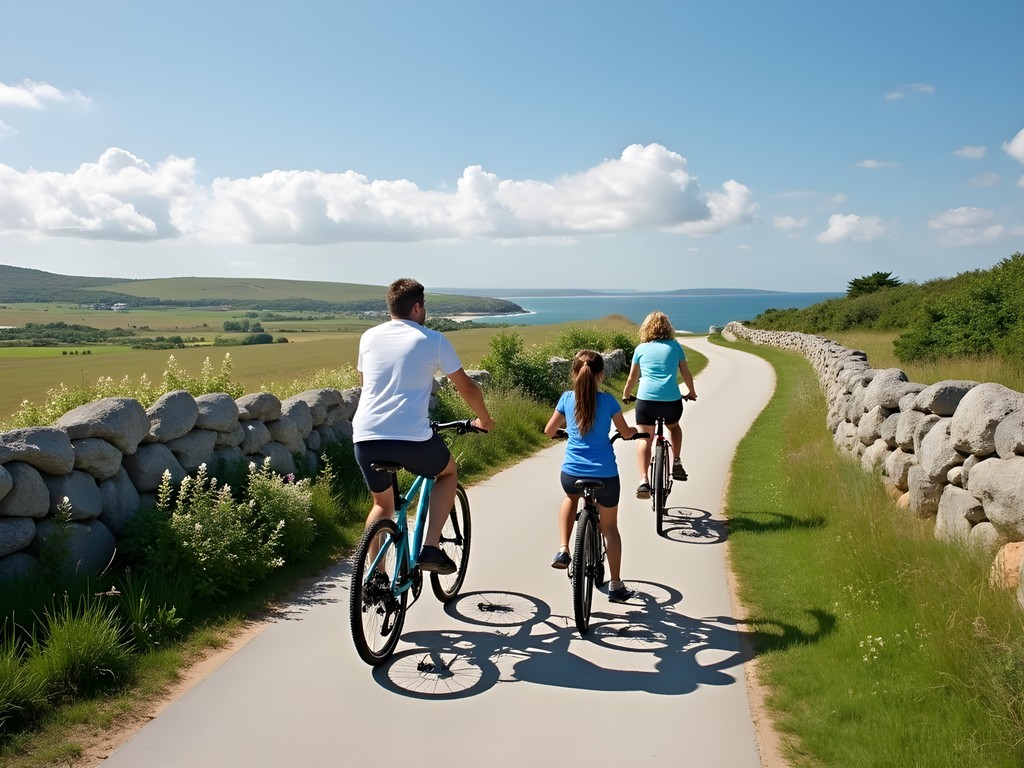 Family cycling on Block Island's scenic northern routes