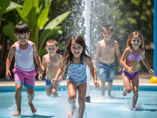 Children playing in water jets at Caguas Botanical Garden splash pad