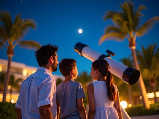 Family participating in resort astronomy night in Cancun