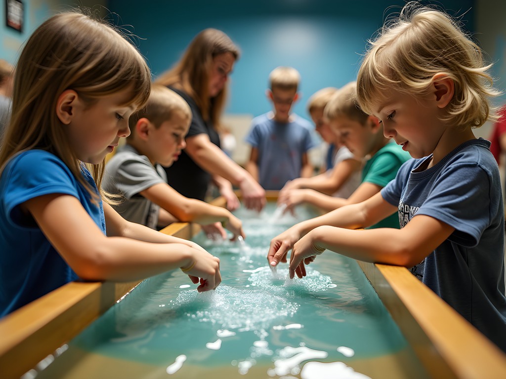 Children experimenting at the watershed exhibit in Cedar Rapids Science Station
