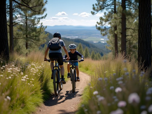 Family mountain biking on beginner trails at Christchurch Adventure Park