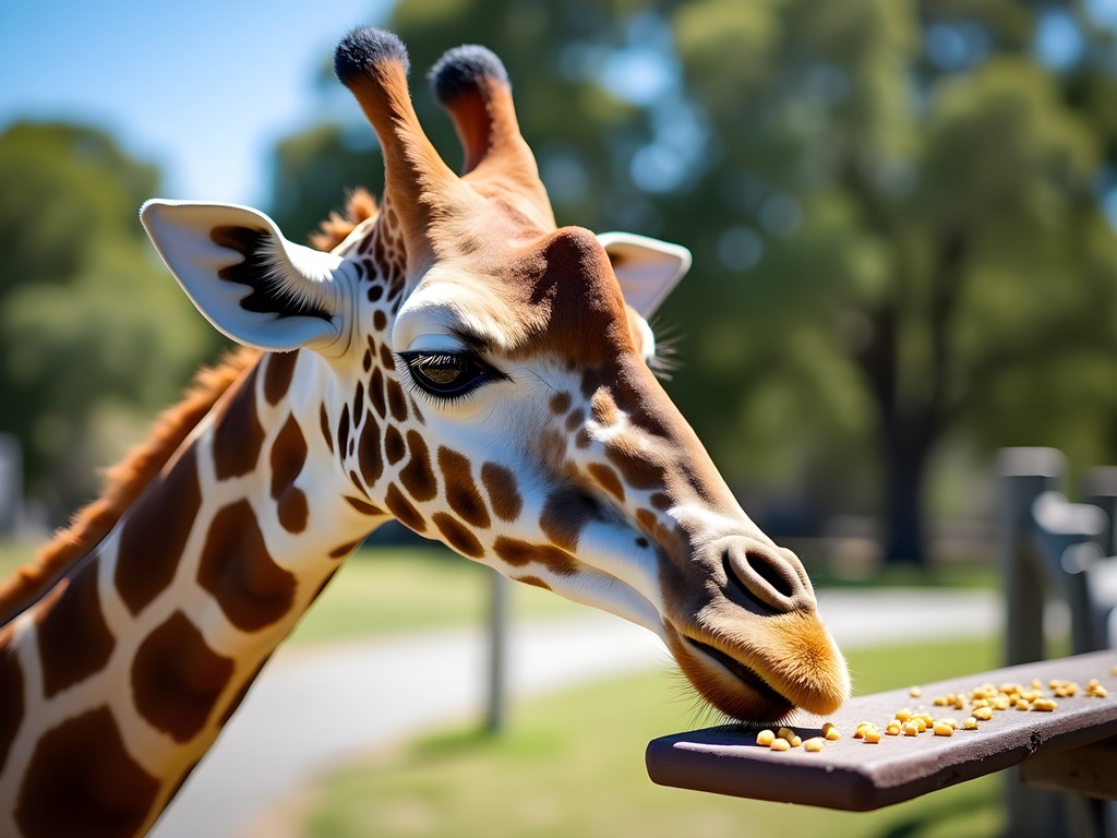 Young girl feeding giraffe at Orana Wildlife Park Christchurch