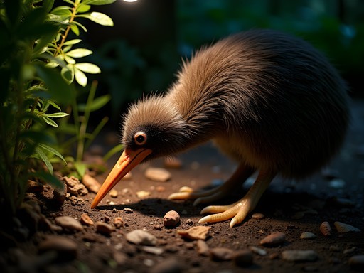 Kiwi bird foraging in natural habitat at Willowbank Wildlife Reserve