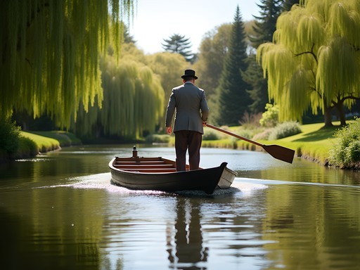 Family enjoying punting on Avon River through Christchurch Botanic Gardens