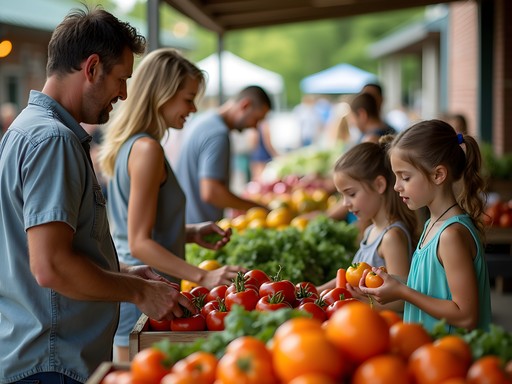 Family selecting fresh produce at Clarksburg Farmers Market