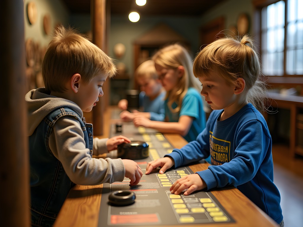 Children engaging with interactive coal mining exhibit at Clarksburg History Museum