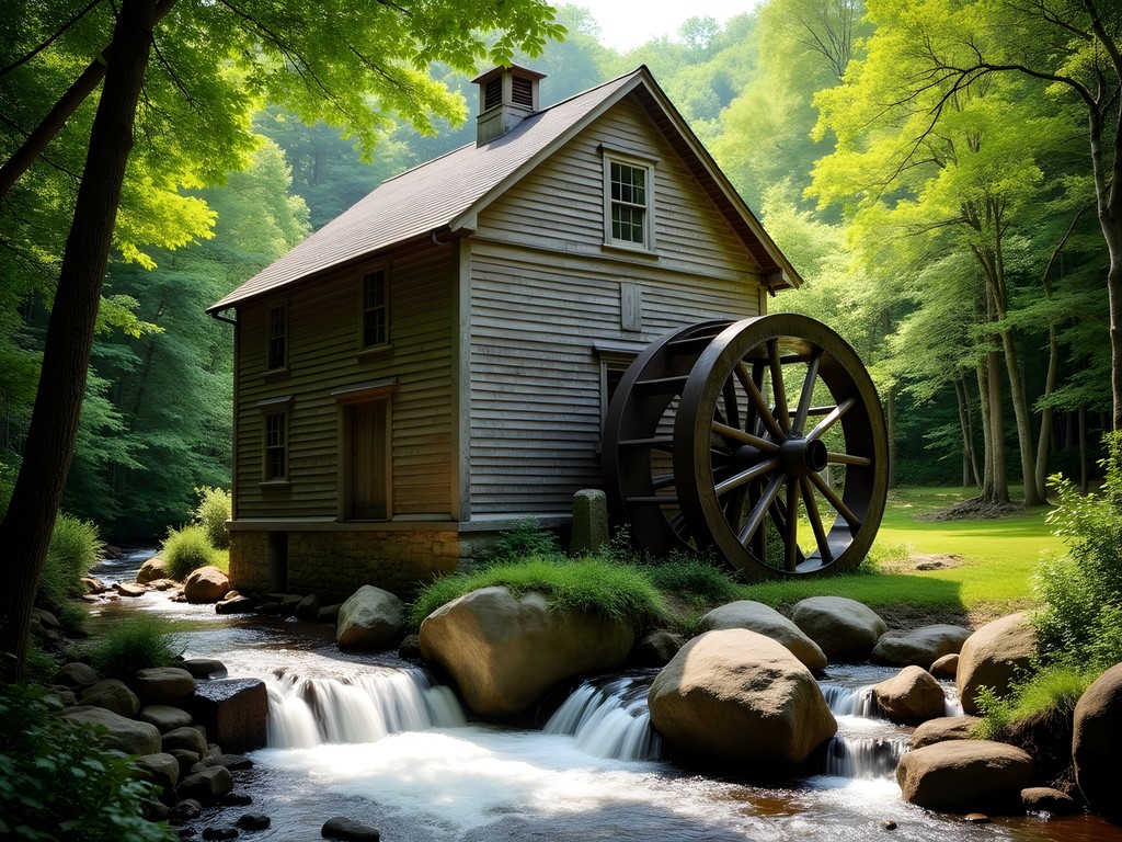 Historic gristmill with water wheel at Jackson's Mill Farmstead near Clarksburg