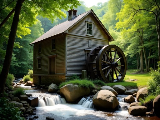 Historic gristmill with water wheel at Jackson's Mill Farmstead near Clarksburg
