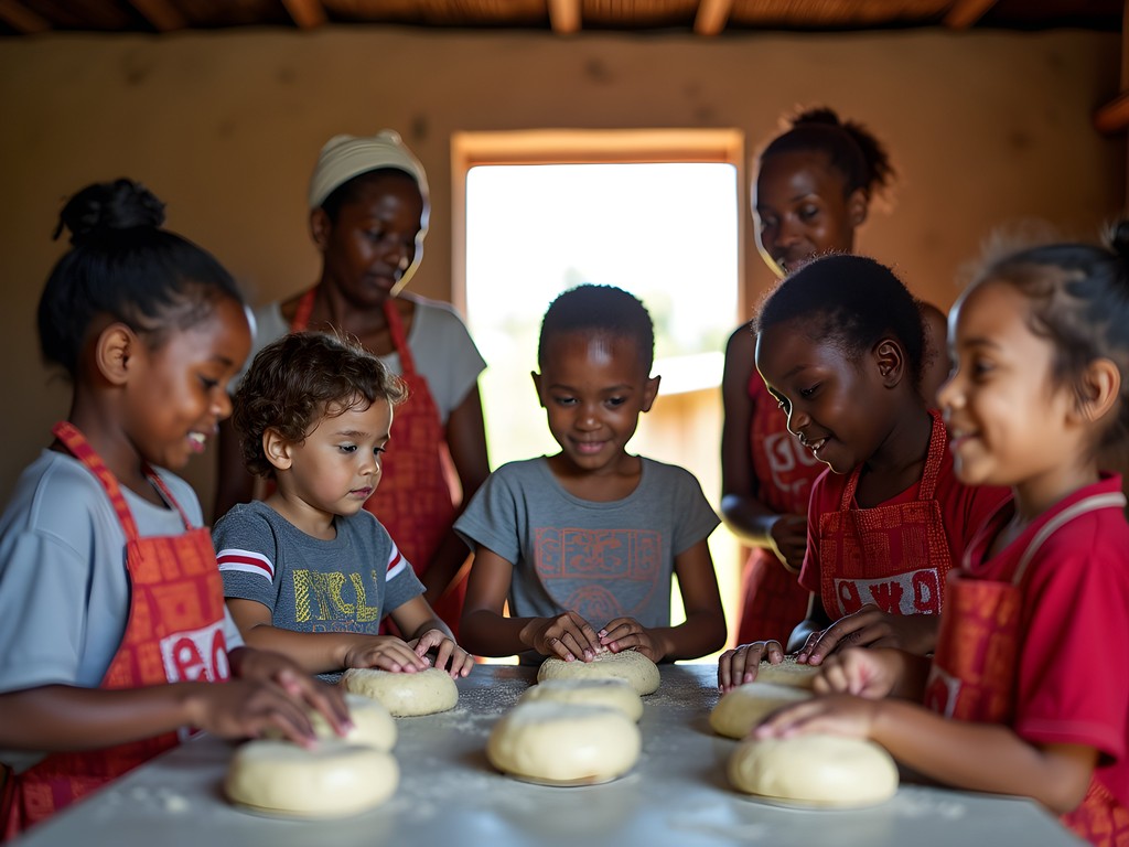 Children participating in traditional Xhosa cultural activities at Khaya La Bantu Cultural Village near East London